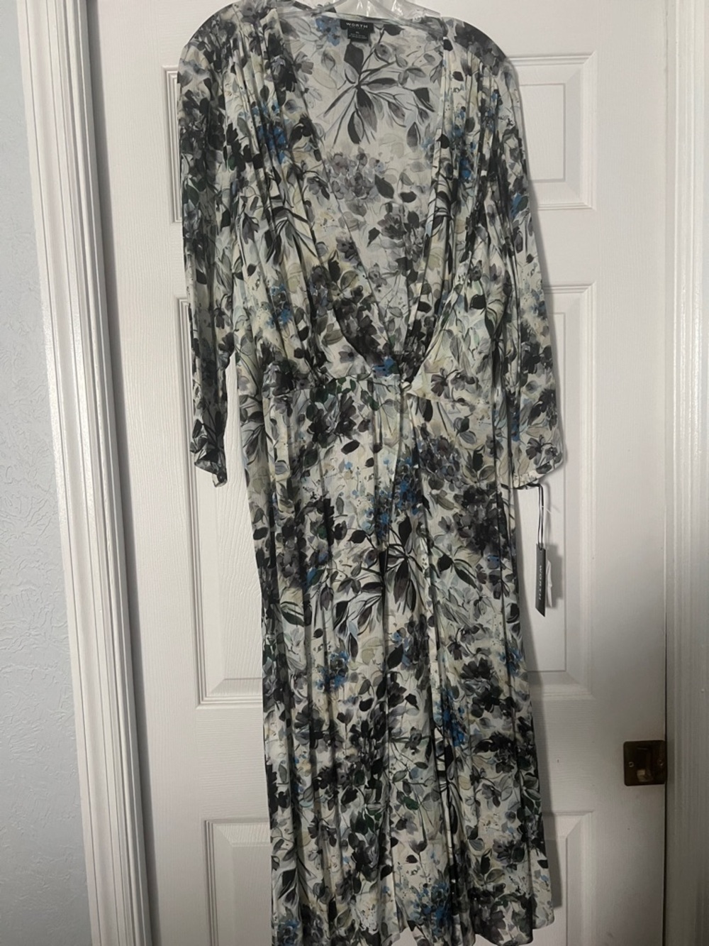 Worth Floral Maxi Dress in Cream, Blue, and Gray